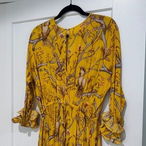 H&M Yellow Nature Print Long Sleeve Dress